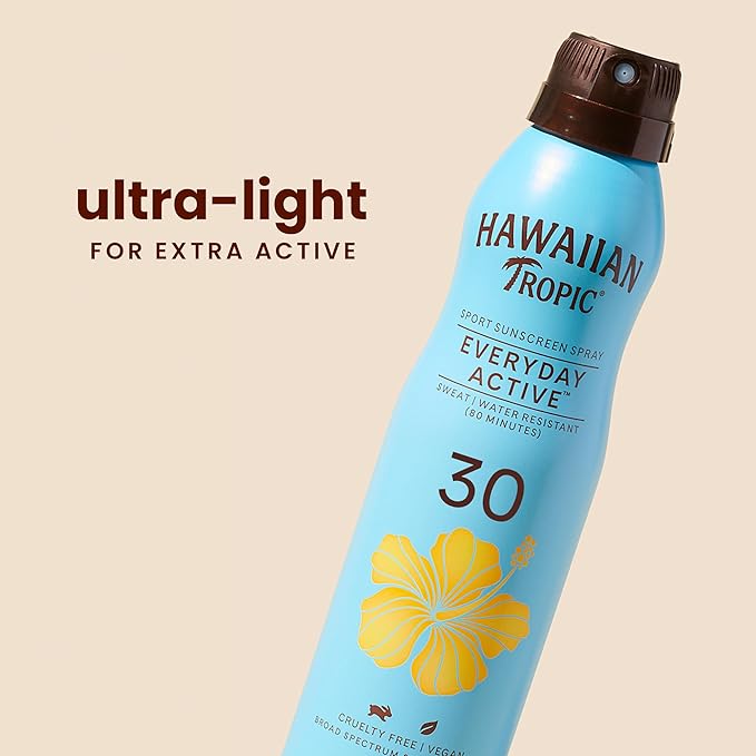 Hawaiian Tropic Everyday Active Clear Spray Sunscreen SPF 30, 6oz | Hawaiian Tropic Sunscreen SPF 30, Sunblock, Oxybenzone Free Sunscreen, Spray On Sunscreen, Body Sunscreen Spray, 6oz