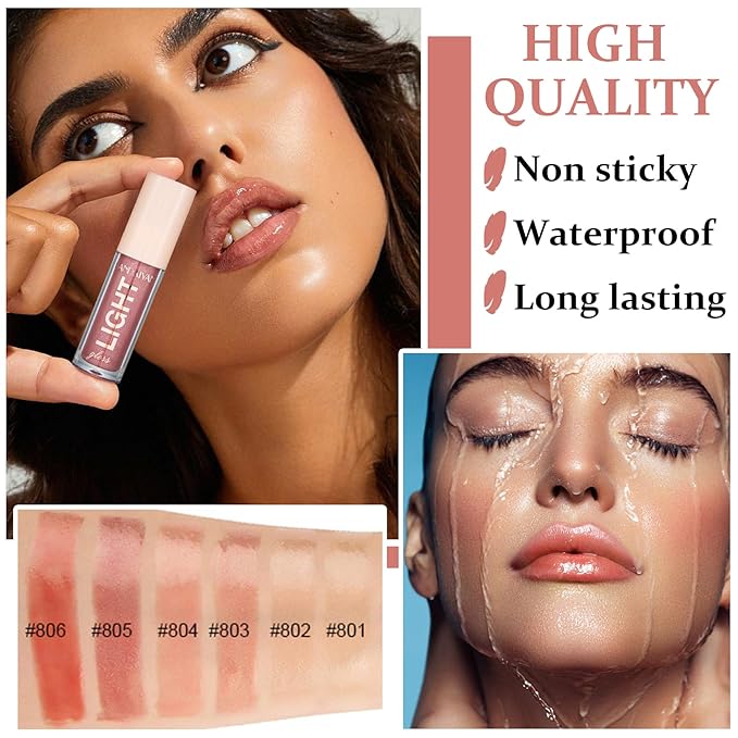 CAHIUYOA Plumping Moisturizing Lip Gloss Lipgloss,Nude Lip Gloss Lip Stain Long Lasting Waterproof,Shine Glossy Liquid Lipstick for Women Girls Lip Makeup Gift - 03