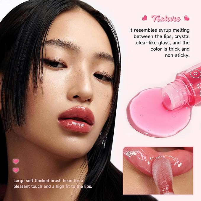 Lip Plumper Gloss High-Shine Liquid Lip Plumping Color, Long-Lasting Plumper Pout, Moisturizing, Non-Sticky With Natural Ginger Extract Portable 6 Colors (06#Strawberry)