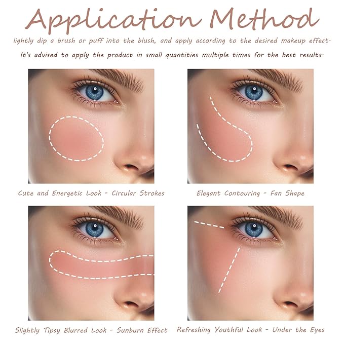 3 Color Matte Pink Blush Palette with Brush, Long Lasting Cheek Makeup, Smooth and Light Blush Powder for Face Beauty