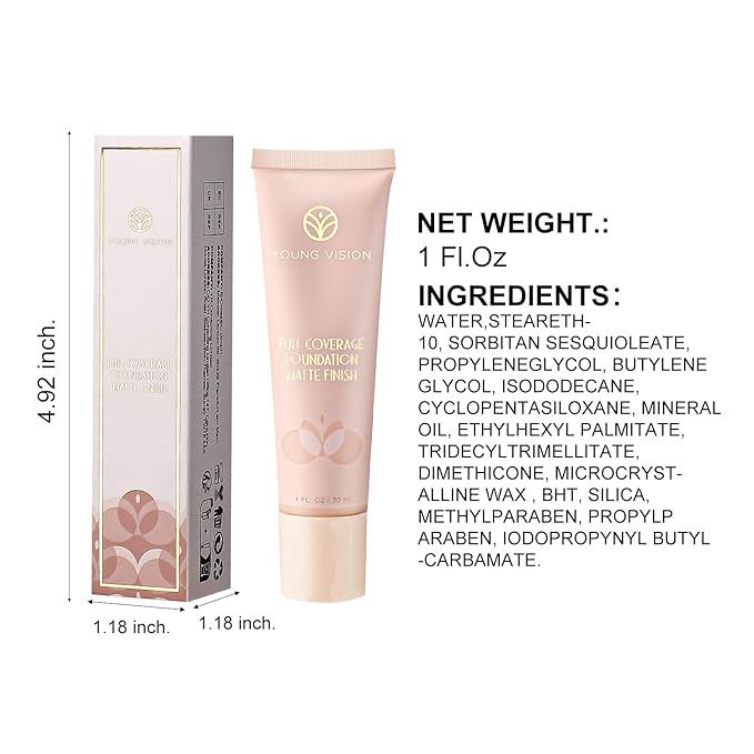 YOUNG VISION Full Coverage Longwear Foundation, Matte Finish,