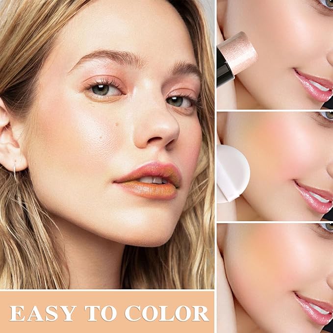 Cream Blush Stick with Brush,Waterproof Multi Cream Blush Skin F2