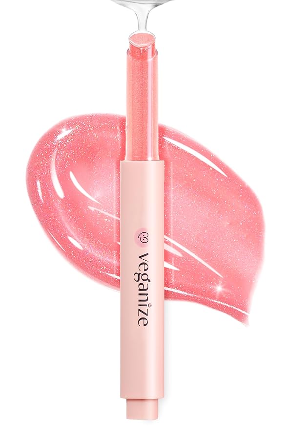 SELF BEAUTY Veganize Collagen Lip Glass Balm - Hydrating Lip w/Hyaluronic Acid - Vegan Korean Lip Balm Moisturizing Lip Care – Lip Gloss Repair for Dry Cracked Lips 0.06 oz (#12 Pinkmelon Glow)