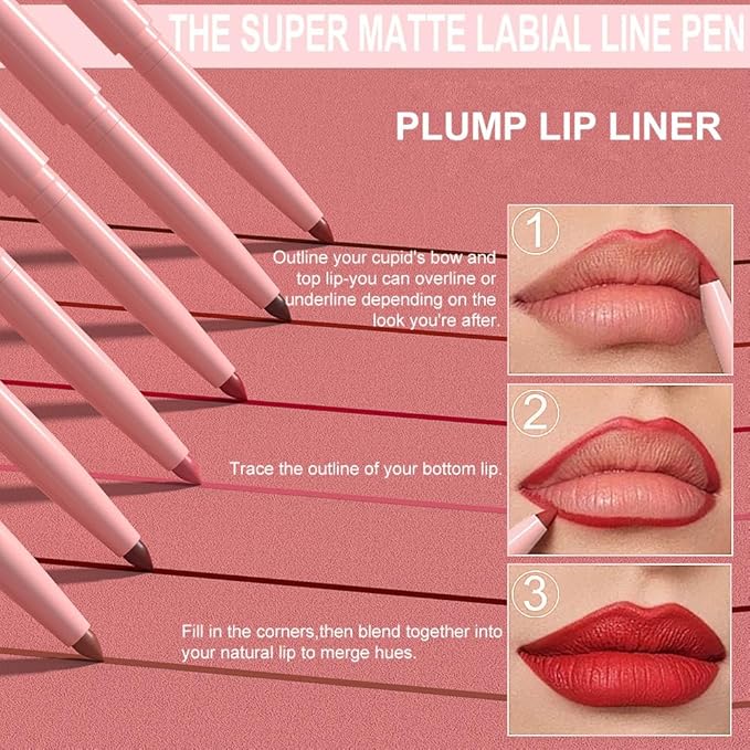 evpct 6Pcs Retractable Lip Liner Pencils Set Pack for Shaping & Sculpting Lips, Mauve Maroon Red Orange Nude Chocolate Dark Brown Plum Creamy Matte Gel Lip Liner Lipliners Pencil delineador de labios