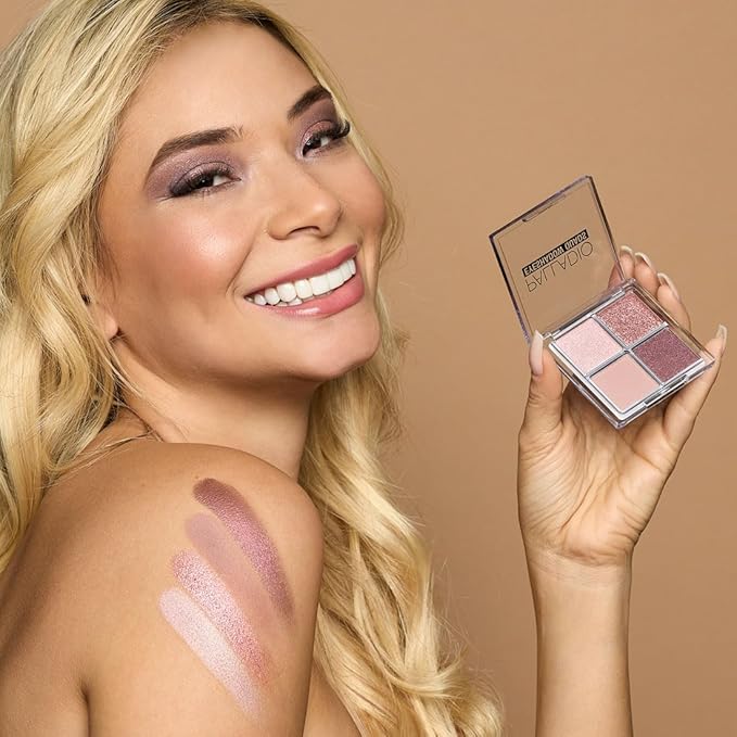 Palladio Eyeshadow Quads Velvety Pigmented Blendable Matte, Metallic & Shimmer Finishes, Creamy Formula, Four Way Quad Eye Shadow Palette, Talc-Free (Girly)
