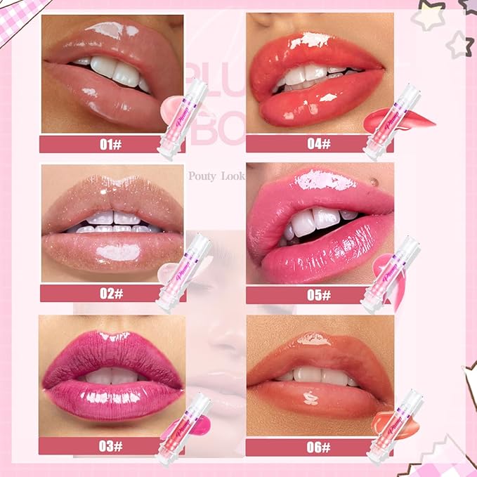 6 Colors Lip Plumper, Hydrating & Smooth Lip Wrinkles, Enhancing Plump Effect for Fuller Lips High Shine Lip Glaze Long Lasting Nourishing Lip Plumper for Women Girls (# 05)