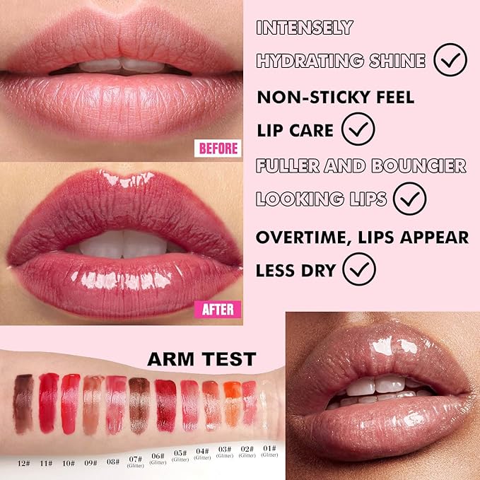 Reddish Orange Lip Gloss Lip Plumper Gloss Glitter Tinted Plumping Lip Gloss For Women Hydrating Long Lasting Shimmer Moisturizing Glossy Non Sticky lip gloss (03# Super-neutral)