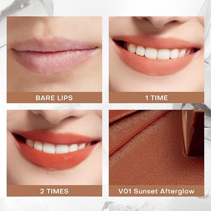 Mistine Makeup Velvet Lip Gloss Matte Lip Cream Liquid Lipstick Softening with Hyaluronic Acid Lip Tint, Non-Sticky Lightweight Lip Color V01 Sunset Afterglow 0.1 fl oz