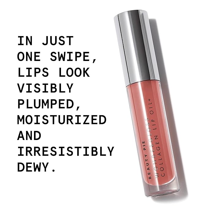 Beauty Pie Wondergloss Collagen Lip Oil + (Nude Nectar) – Hydrating, Plumping, Non-Sticky Gloss with Collagen AC Micro-Vectors & Cherry Oils