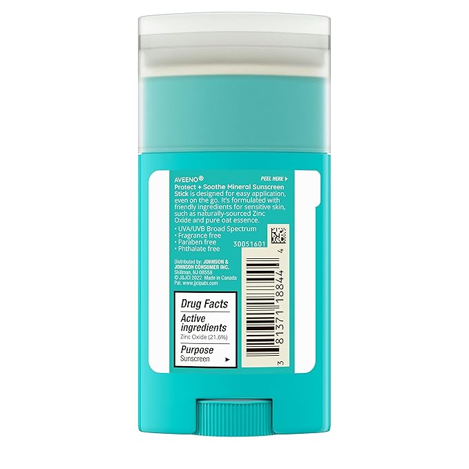Aveeno Protect + Soothe Mineral Sunscreen Stick for Sensitive Skin, SPF 50, Water-Resistant for 80 minutes, Face & Body Sunscreen with Zinc Oxide & Oat, Fragrance-Free, Travel Size, 1.5 OZ
