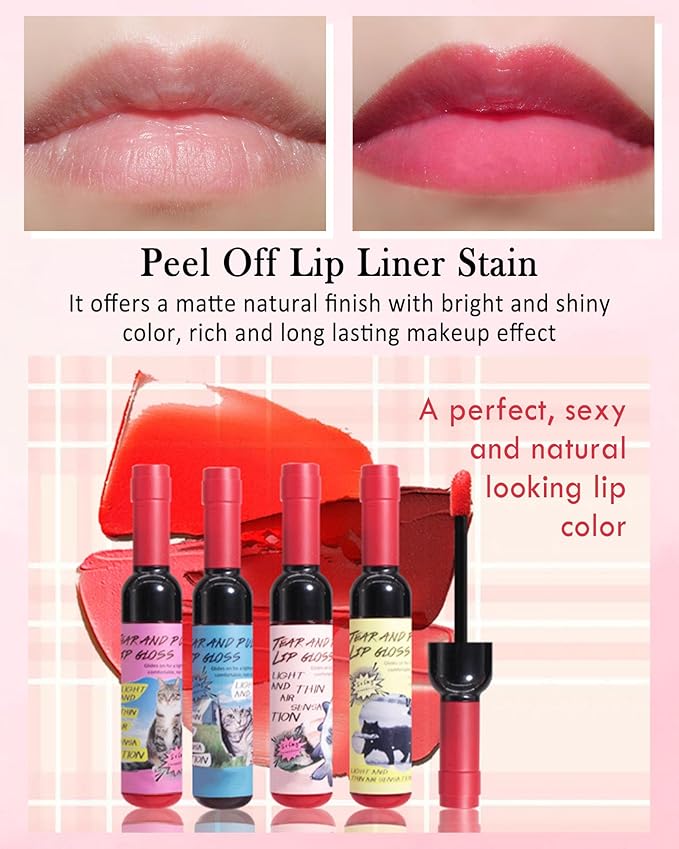 Peel Off Lip Liner Stain Set-4Pcs Matte Lip Stain,Long
