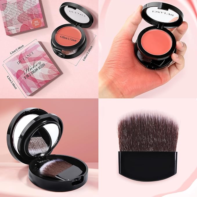 DE'LANCI Blush Single for Cheeks+Lip, Buildable Color Silky