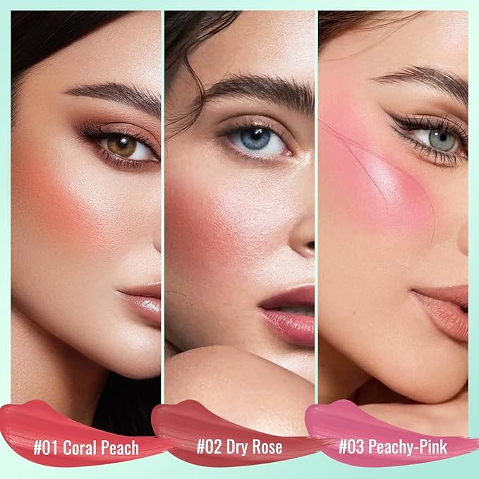 3Pcs Liquid Blush for Cheeks, Soft Moisturizing Matte