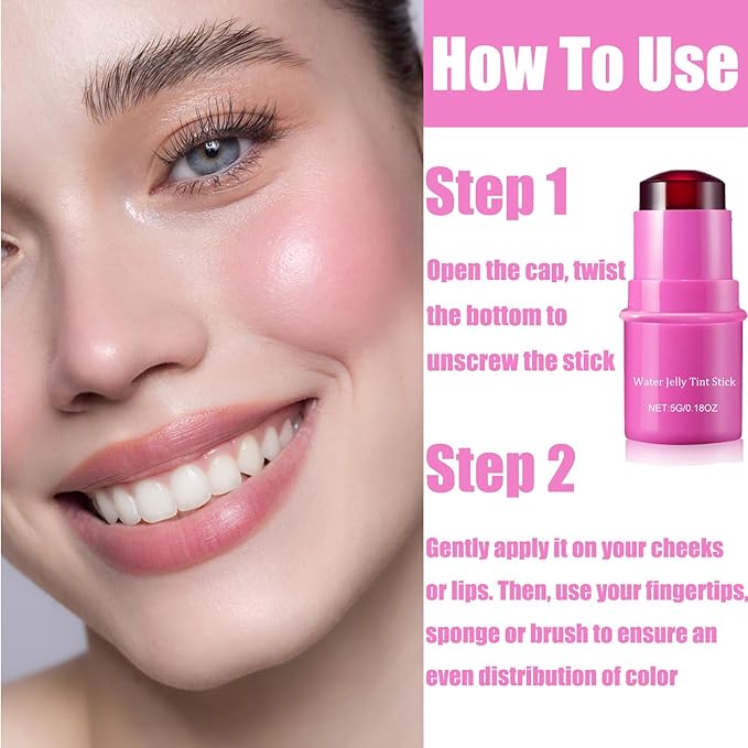 Milk Cooling Water Jelly Tint, Jelly Blush Stick Makeup Jelly Tint, Milk Jelly Blush, Cruelty Free, Blush Stick for Cheeks and Lips