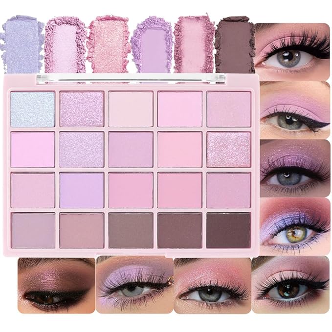 20Colors Light Purple Pink Nude Basics Matte Eyeshadow Palette,Eye Shadow Travel Makeup Palette all in one Long Lasting Waterproof Ultra-Blendable,Great for Travel Gift Kit
