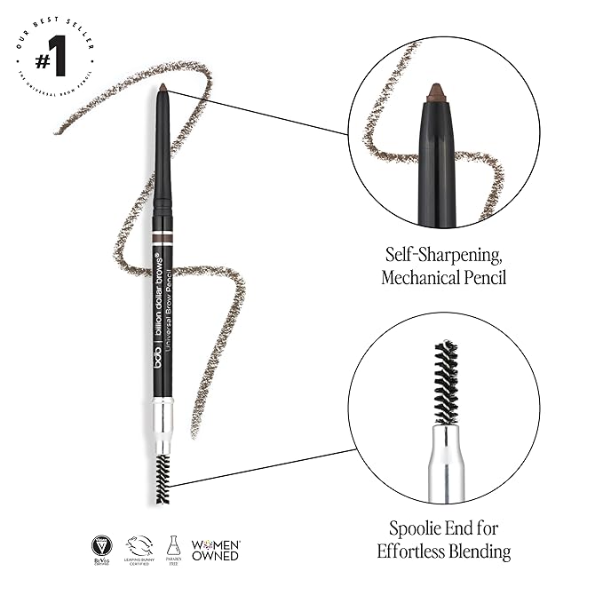 Billion Dollar Brows Universal Eyebrow Pencil – Dual-Ended Design with Precision Tip & Spoolie, Matte Finish, Waterproof, Easy to Use, Vegan & Cruelty-Free for Perfectly Defined Brows