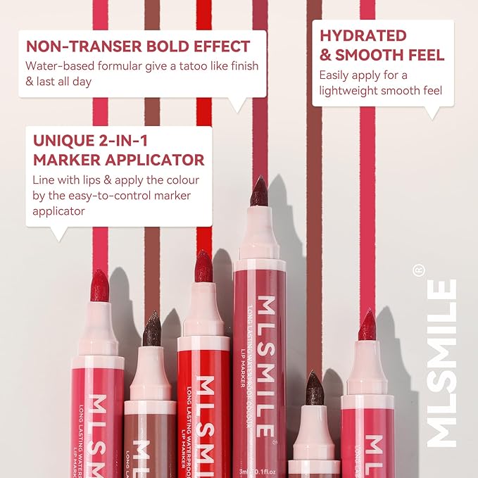 Red Lip Marker Lip Stain Long Lasting Waterproof Lip Liner Pencil, Hydrating, Transfer-proof Highly Pigmented Color Matte Lipstick Precise Liquid Lip Liner, Lightweight Matte Finish (04# RED)