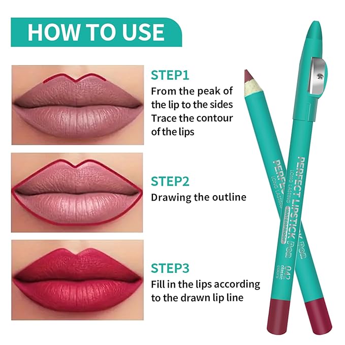 Erinde 12PCS Lip Liner Pencil, Nude Lip Liner Set with Lip Liner Sharpener, Matte Dark Brown Pink Red Mauve Series Lip Liner Pack, Waterproof Long Lasting Liner Crayon Lipstick for Women Daily Makeup