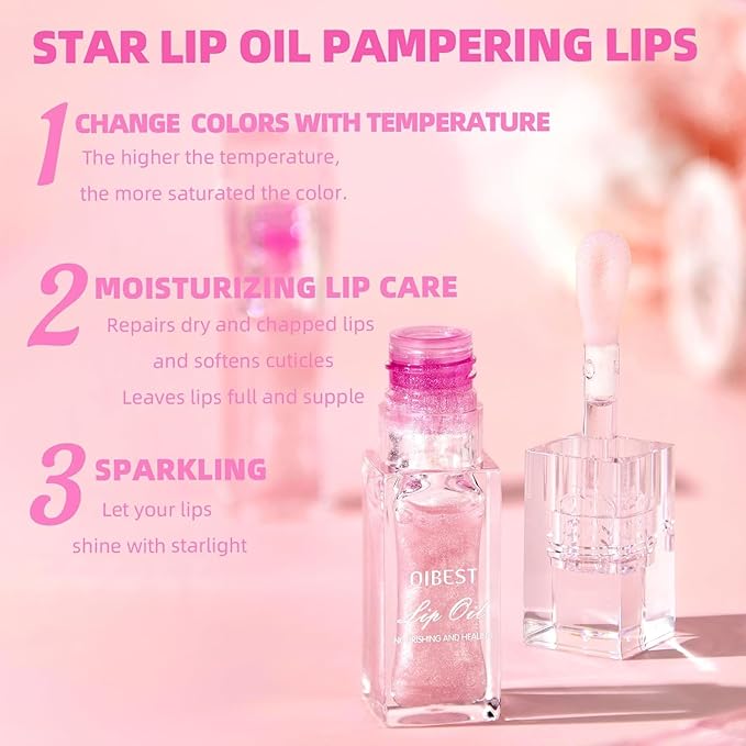 2PCS Color Changing Moisturizing Lip Glow Oil，Long Lasting Lip Glow Oil Non-sticky Warm Change Glitter Lip Tint， Tinted for Lip Care and Dry Lips Gloss Lip Balm(2 boxe