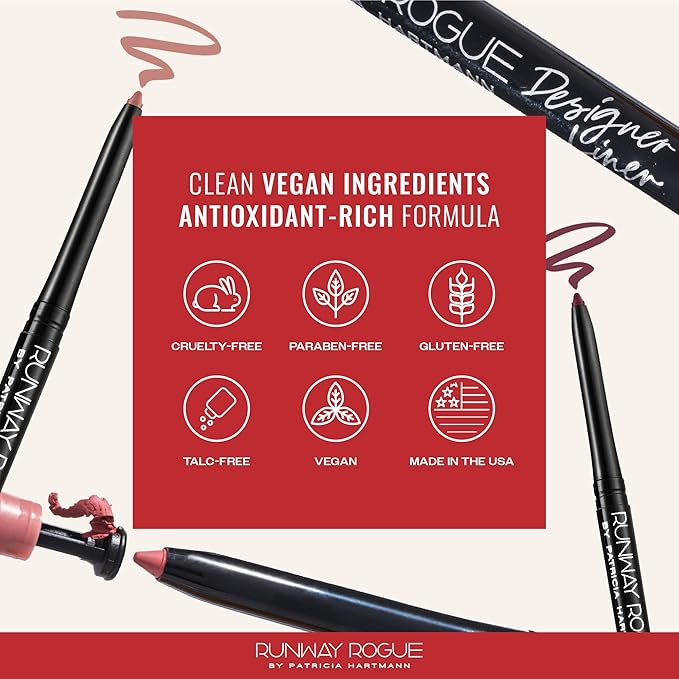 Runway Rogue Designer Liner Lip Pencil, Matte Soft Pink-Mauve Lip Liner Pencil and Lip Liner Sharpener, ‘A List’