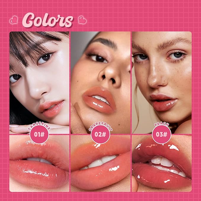 Lip Plumper Gloss High-Shine Liquid Lip Plumping Color, Long-Lasting Plumper Pout, Moisturizing, Non-Sticky With Natural Ginger Extract Portable 6 Colors (03#Peach)