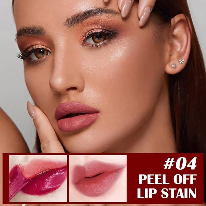 Peel Off Lip Liner Stain, Peel Off Lip Stain with Matte Finish, Peel Off Mask Tint, Waterproof, Long Lasting, Transfer Proof Red Lip Tint, Highly Pigmented Color