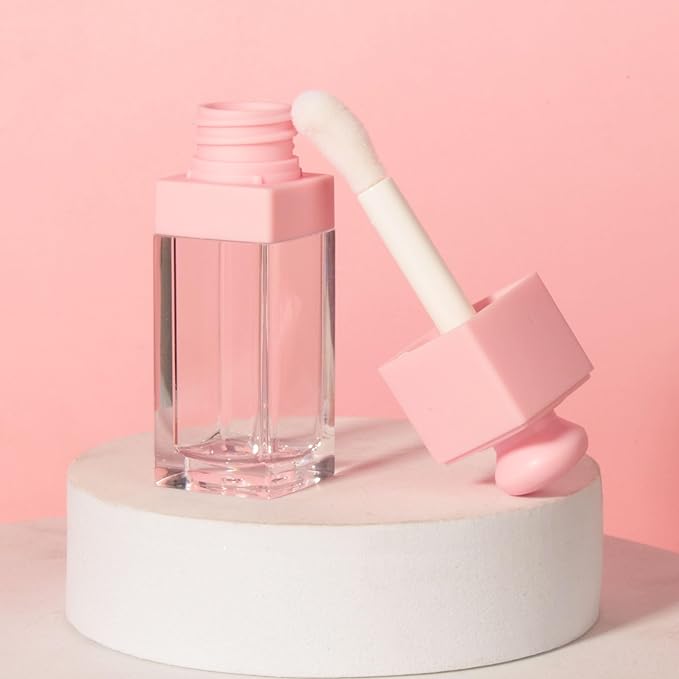 COSIDEA 18PCS Empty 8ML Square clear Lip Gloss Tube Silver big doe foot wand lipgloss tubes for Lip oil tint bottles container… (Pink)