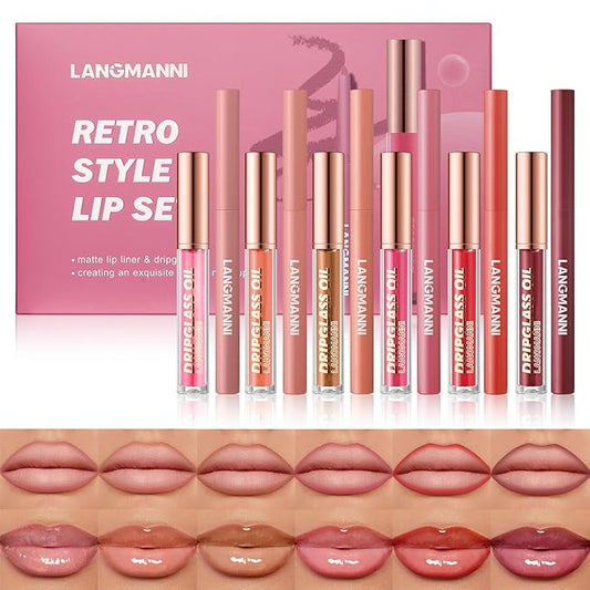 LANGMANNI 6 Matte Lip Liner With 6 Nourishing Lip Oil Lip Gloss Set, Long-Lasting And Hydrating 2 IN 1 Makeup Set, Beauty Daily Cosmetics Gift for Girls
