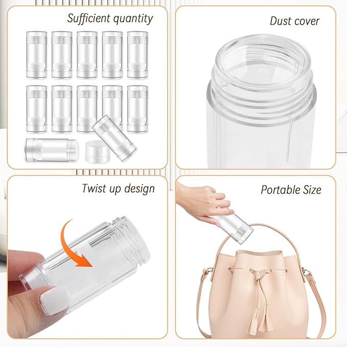 12 Pieces 15g Clear Plastic Deodorant Tubes,Lipstick