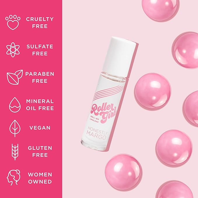 Roller Girl Roll-On Lip Gloss (Strawberry Amber, Watermelon Alexis, Bubblegum Destiny - Pack of 3) – Lip Gloss for Women with Hydrating Vitamin E & Moisturizing Shine, Non Stick Gloss