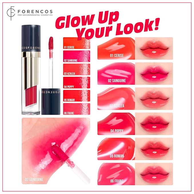 FORENCOS Tattoo Glass Lip Gloss Tint, Korean Glossy Tint/Stain, High Pigmentation, Glasting Shine, Long Lasting, Moisturizing, Lightweight, Non-Sticky Formula (06 FRANC)