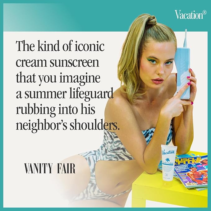 Vacation Classic Sunscreen Lotion SPF 50 + Air Freshener Bundle, Water Resistant Broad Spectrum Sunscreen Sun Block, Vegan Sun Tanning Lotion, Body Lotion with SPF, SPF 50 Sunscreen, 3.4 Fl. Oz.