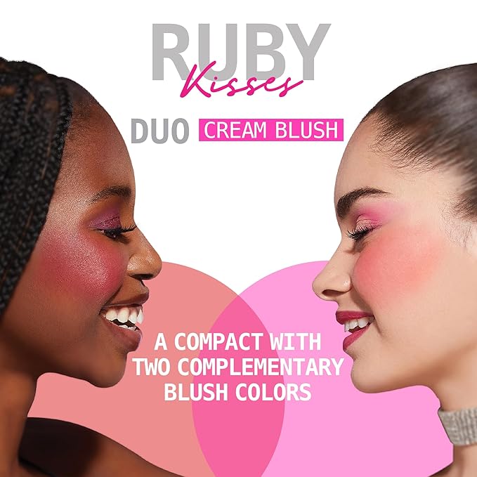 Ruby Kisses Duo Cream Blush, Smooth, Natural-Looking, Long-Lasting Face