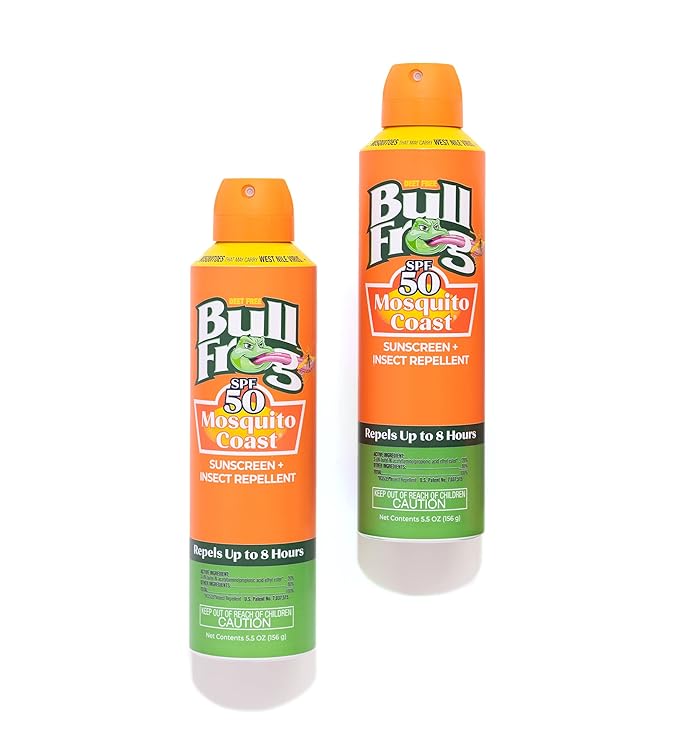 Bullfrog Mosquito Coast Sunscreen SPF50 + Insect Repellant 5.5oz Continuous Spray, 2pk