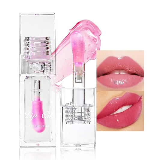 Erinde Magic Color Changing Moisturizing Lip Glow Oil, Plumping Glimmer Changing Lip Oil, Long Lasting Nourishing Lip Glow Oil, Non-sticky Fresh Texture Big Brush Lip Gloss Lip Balm, Transparent