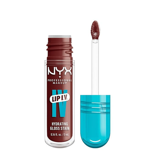 NYX PROFESSIONAL MAKEUP Lip IV Hydrating Glossy Lip Stain with 12HR Hydration - Mocha Me Wet (Brown)