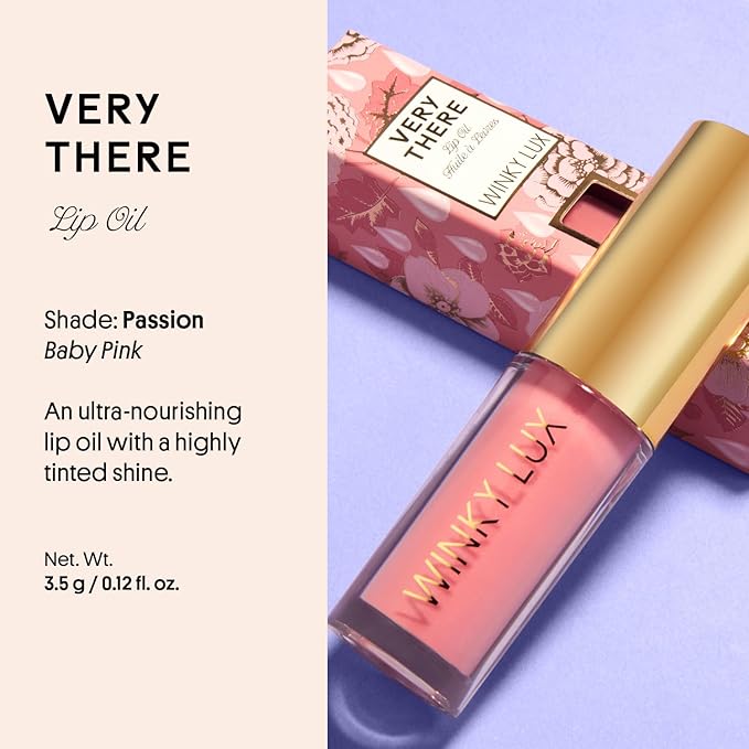 Winky Lux Very There Lip Oil, Hydrating Baby Pink Tint with Jojoba Oil, Non-Sticky Glossy Lip Oil, Tinted Pink Gloss for Juicy Lip, Passion