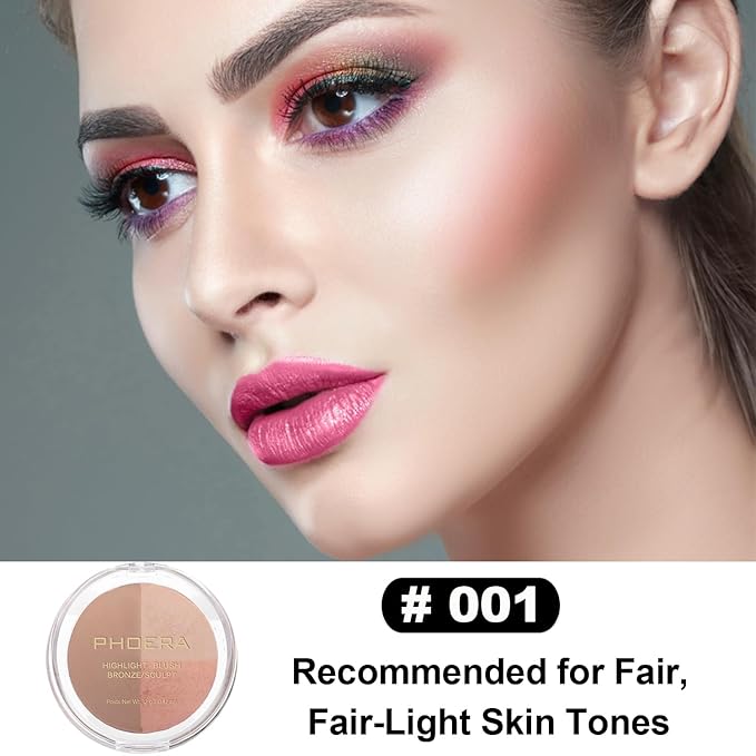 PHOERA Foundation, PHOERA Contour Palette,Shades with Highlighter & #001 Contour/Porcelain+#001)