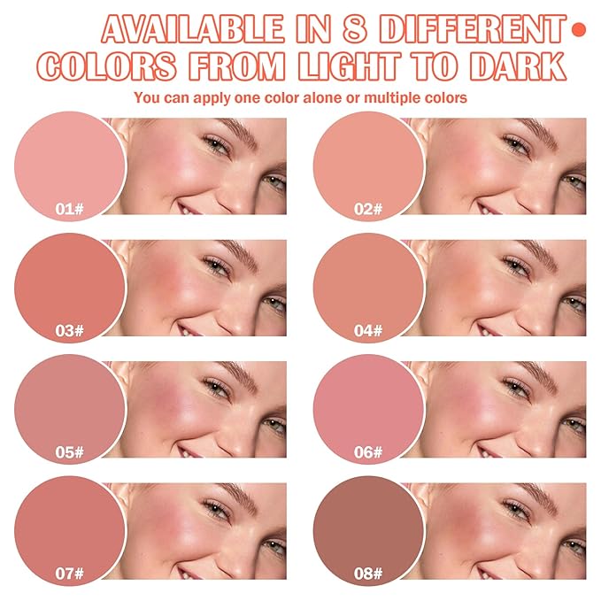 8 Colors Blush Palette,Shimmer Silky Matte Blush Powder