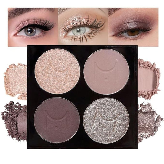 4 Colors Eyeshadow Makeup Palette,Champagne Nude Pink Dark Brown Highly Pigmented Natural Neutral Eye Shadow Palette with Mirror,Long Lasting Naturing-Looking,Waterproof,Blendable
