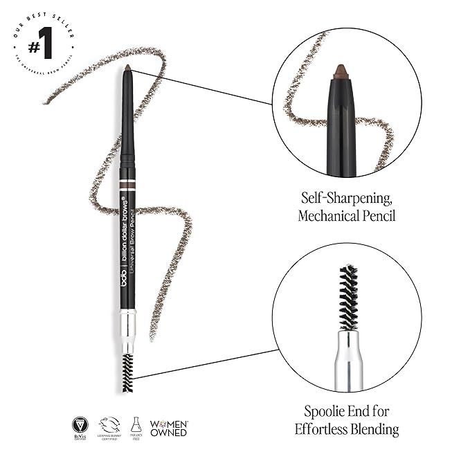 Billion Dollar Brows Universal Eyebrow Pencil – Dual-Ended Design with Precision Tip & Spoolie, Matte Finish, Waterproof, Easy to Use, Vegan & Cruelty-Free for Perfectly Defined Brows