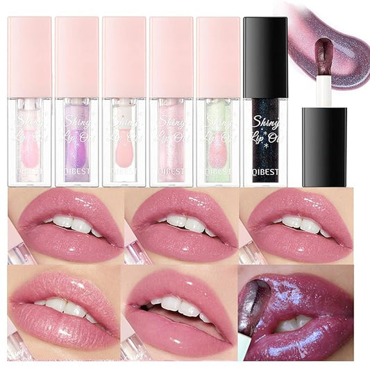 6PCS Color Changing Lip Oil Light Lipgloss Set, Moisturizing Hydrating Lip Glow Oil Lip Gloss Kit High Shine Lip Plumping Glass Finish Lip Gloss Liquid Lipstick for Women (Set D)