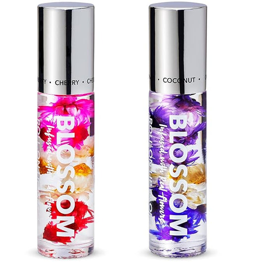 Blossom Scented Roll on Lip Gloss, Infused with Real Flowers, Made in USA, 0.40 fl oz, 2 pack, Cherry/Coconut