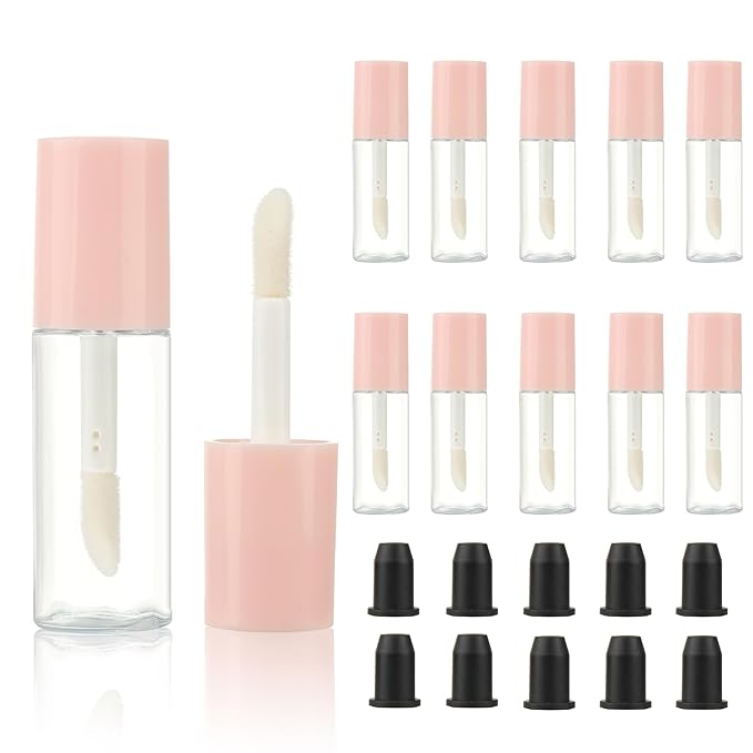COSIDEA 10pcs 3ml empty lip gloss tubes with wand 0.1OZ Round mini Pink lipgloss tube container for DIY cosmetics packing