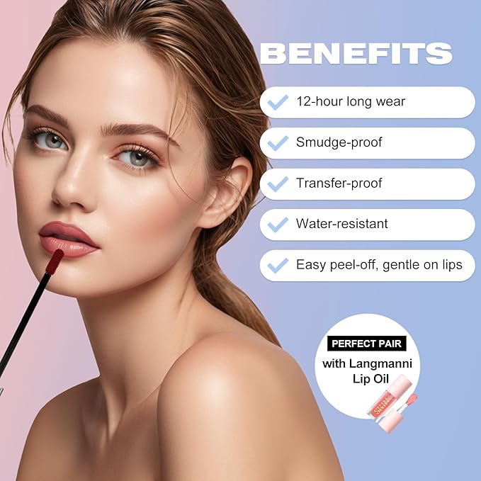 LANGMANNI 2 Colors Long-Lasting Peel Off Lip Liner Set, Waterproof & Smudge-Proof Matte Lip Liners Gift Makeup For Girls (#2+3)