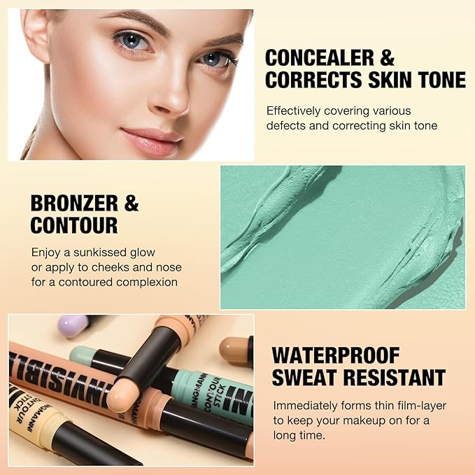 Contour Stick Corrects Skin Tone Bronzer Waterproof Sweat Concealer Deep