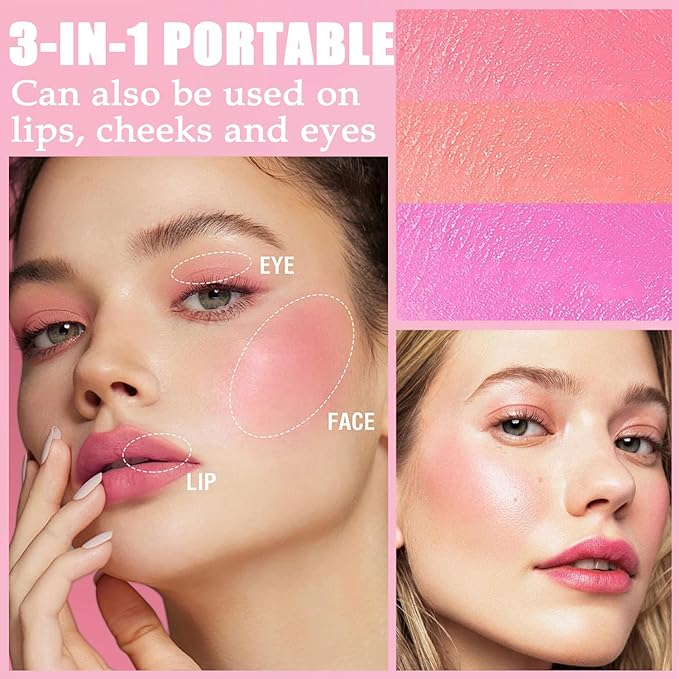 3 PCS Cooling Water Jelly Tint,Multi-Use Jelly Blush Cooling
