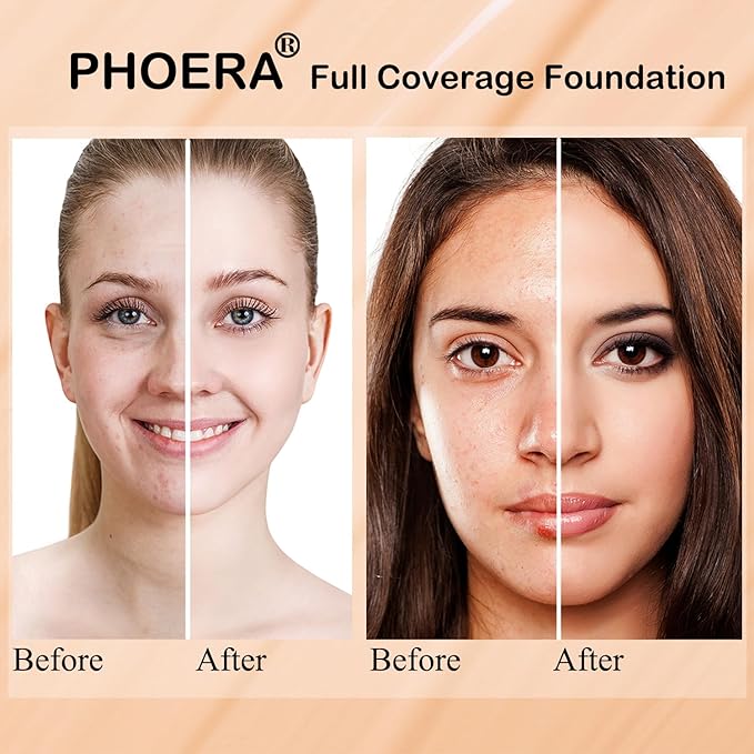 PHOERA Foundation, PHOERA Matte Liquid Foundation,PHOERA Makeup for Nude+Buff Beige) 30ml