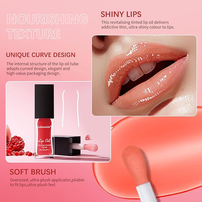 3 Colours Hydrating Lip Tinted Oil, Moisturizing Crystal Jelly Lip Gloss Ultra-Shiny Finish Soften & Smoothes Lips Texture Plumping Liquid Lipstick for Girls and Women