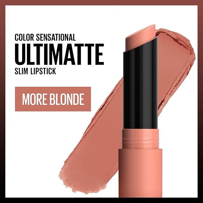 Maybelline Color Sensational Ultimatte Matte Lipstick, Non-Drying, Intense Color Pigment, More Blonde, Sandy Nude, 1 Count